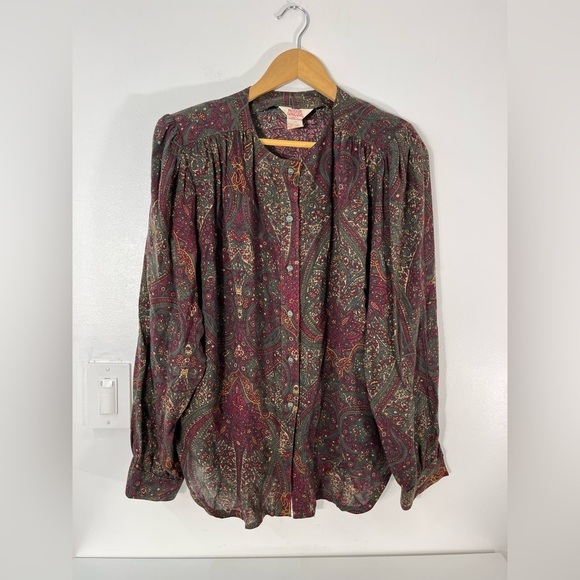 Vintage Womens Size 14 Button Up Paisley Print Shirt Mister Leonard Shoulder Pad - Picture 1 of 9